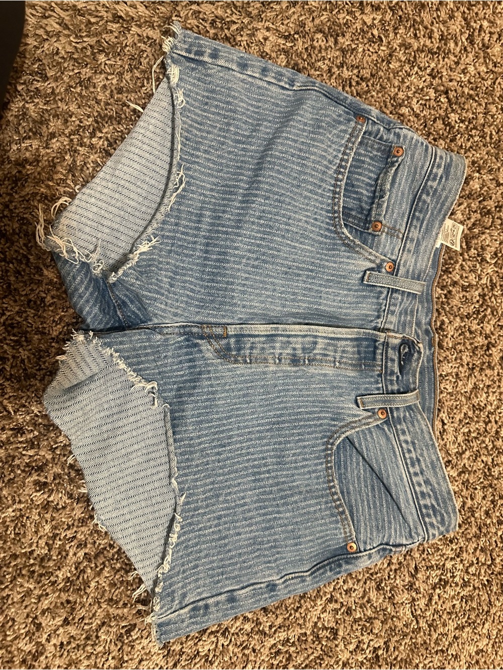 Striped Light Blue Denim Cutoff Shorts